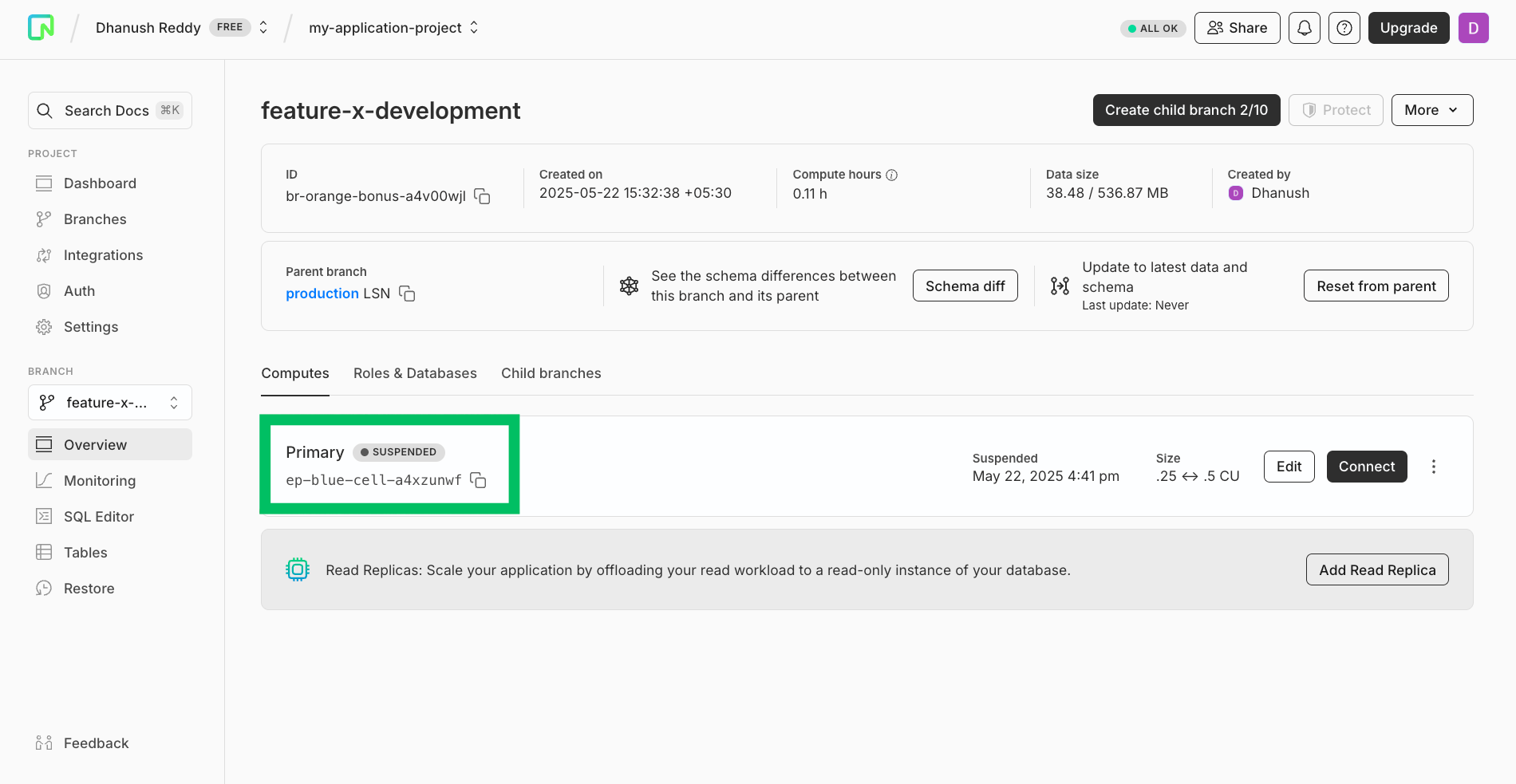 Neon Console Compute Endpoint ID